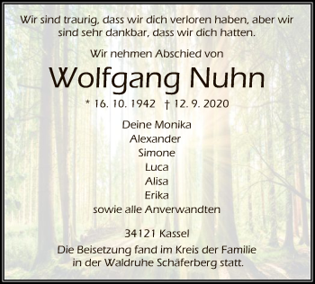 Traueranzeige von Wolfgang Nuhn von HNA