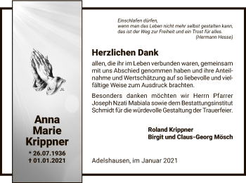 Traueranzeige von Anna Marie Krippner von HNA