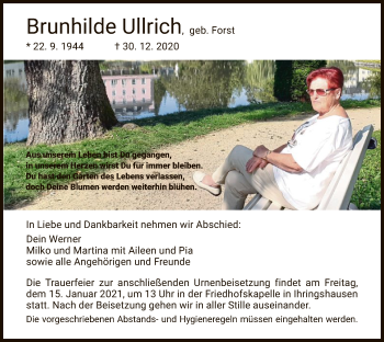 Traueranzeige von Brunhilde Ullrich von HNA