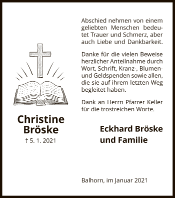 Traueranzeige von Christine Bröske von HNA