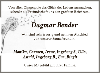 Traueranzeige von Dagmar Bender von HNA