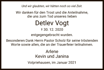 Traueranzeige von Detlev Vogt von HNA