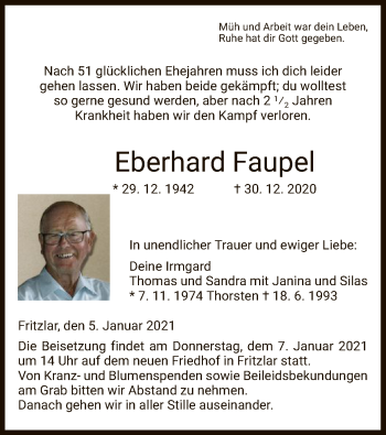 Traueranzeige von Eberhard Faupel von HNA