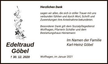 Traueranzeige von Edeltraud Göbel von HNA