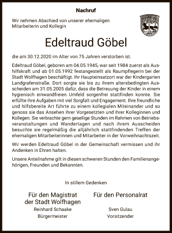 Traueranzeige von Edeltraud Göbel von HNA