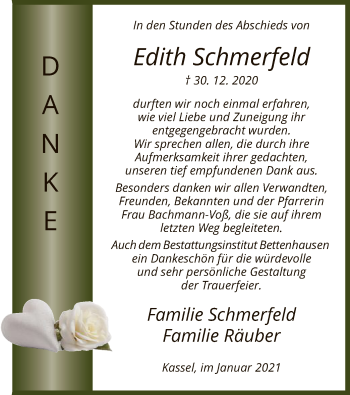 Traueranzeige von Edith Schmerfeld von HNA