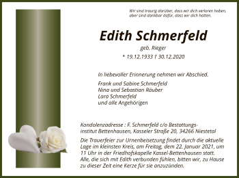 Traueranzeige von Edith Schmerfeld von HNA