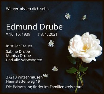 Traueranzeige von Edmund Drube von HNA