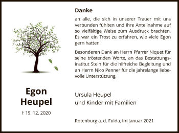 Traueranzeige von Egon Heupel von HNA