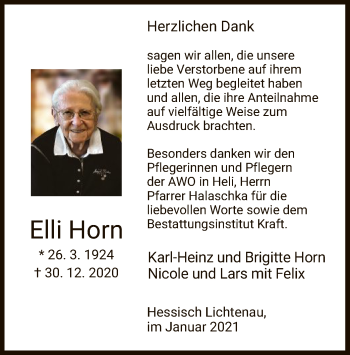 Traueranzeige von Elli Horn von HNA