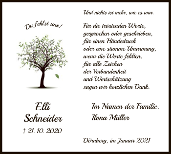 Traueranzeige von Elli Schneider von HNA
