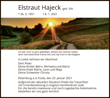 Traueranzeige von Elstraut Hajeck von HNA