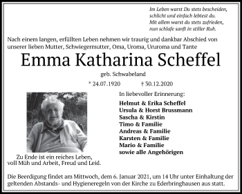 Traueranzeige von Emma Katharina Scheffel von HNA