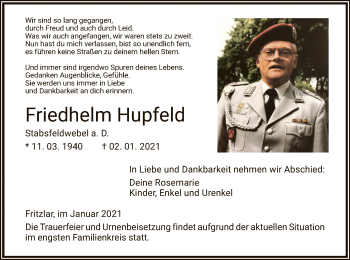 Traueranzeige von Friedhelm Hupfeld von HNA