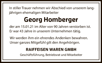 Traueranzeige von Georg Homberger von HNA