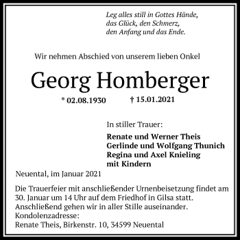 Traueranzeige von Georg Homberger von HNA