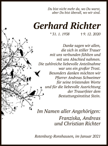 Traueranzeige von Gerhard Richter von HNA