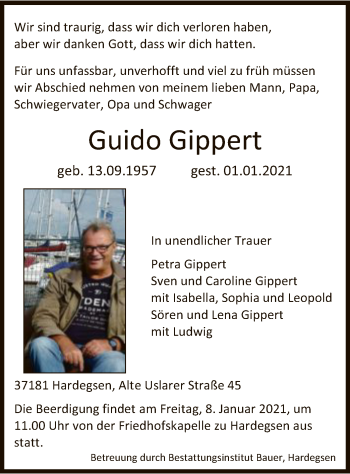 Traueranzeige von Guido Gippert von HNA