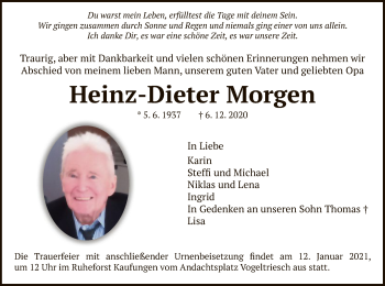 Traueranzeige von Heinz-Dieter Morgen von HNA