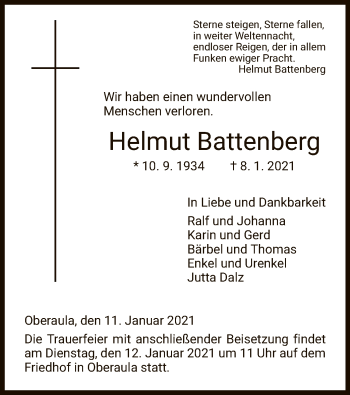 Traueranzeige von Helmut Battenberg von HNA