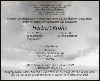 Traueranzeige von Herbert Krohn von HNA