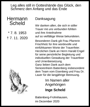 Traueranzeige von Hermann Scheld von HNA