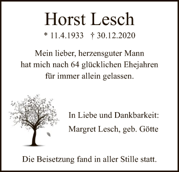 Traueranzeige von Horst Lesch von HNA