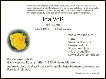 Traueranzeige von Ida Voß von HNA