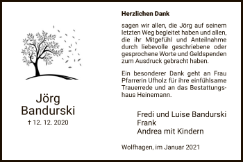 Traueranzeige von Jörg Bandurski von HNA