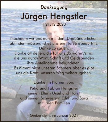 Traueranzeige von Jürgen Hengstler von HNA
