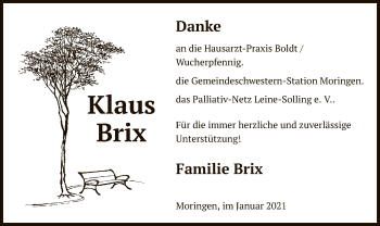 Traueranzeige von Klaus Brix von HNA