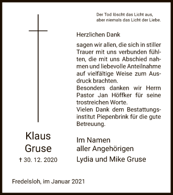 Traueranzeige von Klaus Gruse von HNA