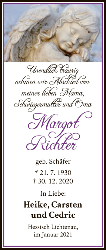 Traueranzeige von Margot Richter von HNA