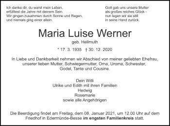 Traueranzeige von Maria Luise Werner von HNA