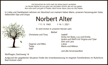 Traueranzeige von Norbert Alter von HNA