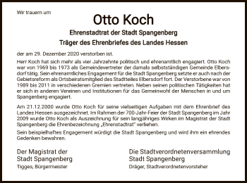 Traueranzeige von Otto Koch von HNA