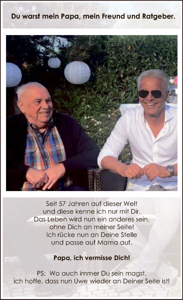  Traueranzeige für Papa  vom 23.01.2021 aus HNA