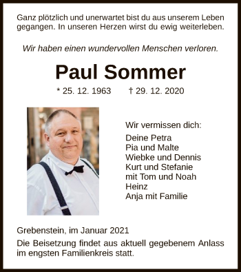 Traueranzeige von Paul Sommer von HNA