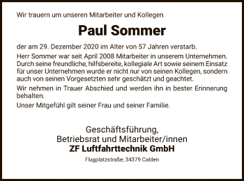 Traueranzeige von Paul Sommer von HNA