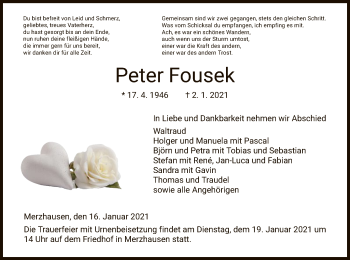 Traueranzeige von Peter Fousek von HNA