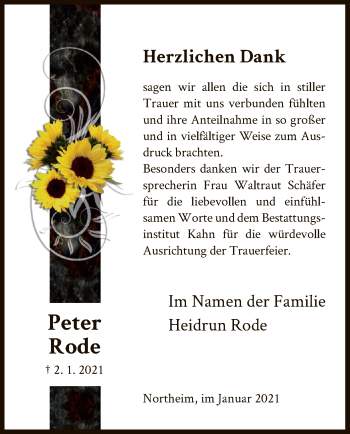 Traueranzeige von Peter Rode von HNA