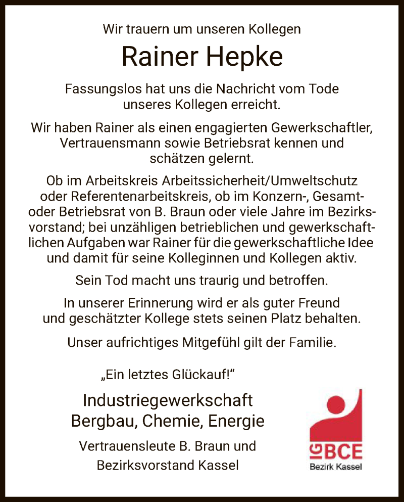  Traueranzeige für Rainer Hepke vom 02.01.2021 aus HNA