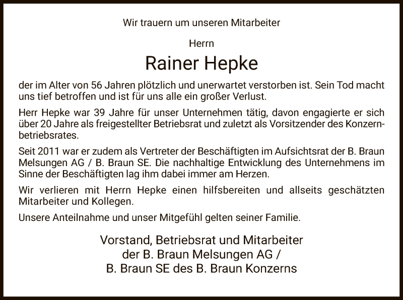  Traueranzeige für Rainer Hepke vom 02.01.2021 aus HNA