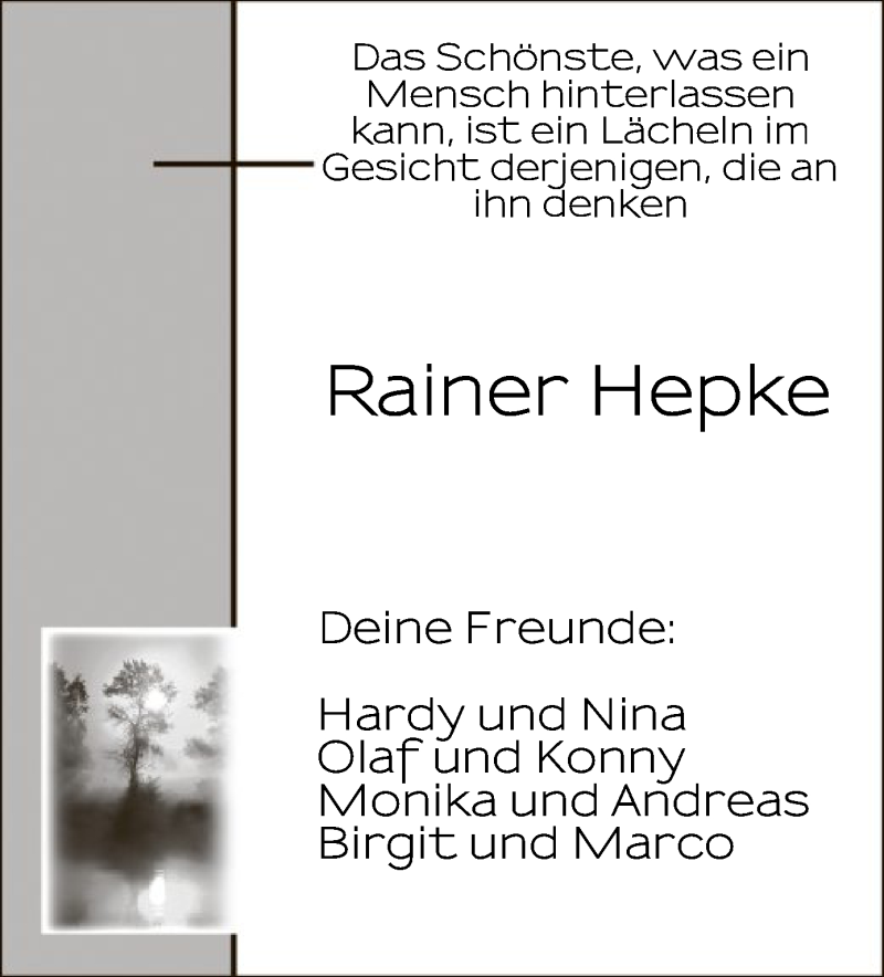  Traueranzeige für Rainer Hepke vom 02.01.2021 aus HNA