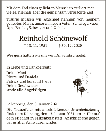 Traueranzeige von Reinhold Schönewolf von HNA