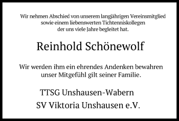 Traueranzeige von Reinhold Schönewolf von HNA