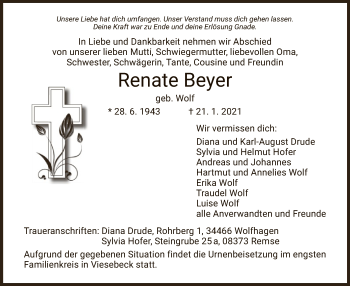 Traueranzeige von Renate Beyer von HNA