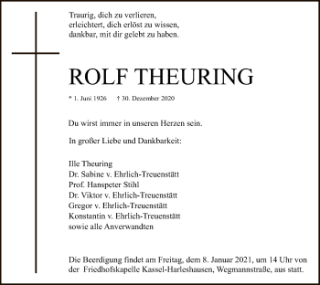 Traueranzeige von Rolf Theuring von HNA