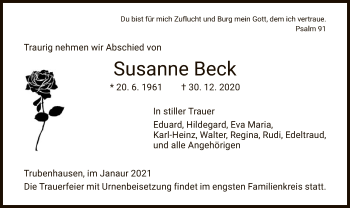 Traueranzeige von Susanne Beck von HNA