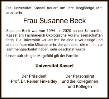 Traueranzeige von Susanne Beck von HNA